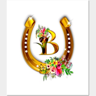 Letter B Name Initial, Horseshoe, Diamond Studs Posters and Art